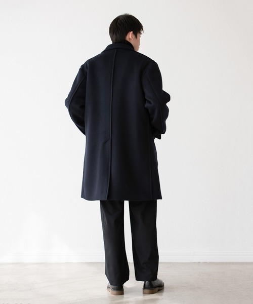 DISCOVERED(ディスカバード)の「DISCOVERED ディスカバード / MELTON LONG COAT スーパー120'sメルトンウールロングコート / DC-AW22-CO-03(チェスターコート・メンズ・ダークネイビー/ダークグレー・3/1)」の4枚目の写真
