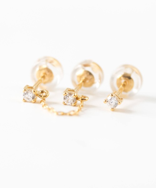 JUICY ROCK(ジューシーロック)の「GP(SV925)/SV925 2ホール&1粒CZピアス(ピアス(両耳用)・レディース・シルバー/ゴールド・ONE SIZE)」の10枚目の写真