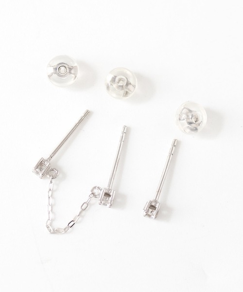 JUICY ROCK(ジューシーロック)の「GP(SV925)/SV925 2ホール&1粒CZピアス(ピアス(両耳用)・レディース・シルバー/ゴールド・ONE SIZE)」の6枚目の写真