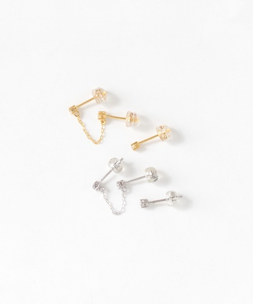 JUICY ROCK(ジューシーロック)の「GP(SV925)/SV925 2ホール&1粒CZピアス(ピアス(両耳用)・レディース・シルバー/ゴールド・ONE SIZE)」の9枚目の写真