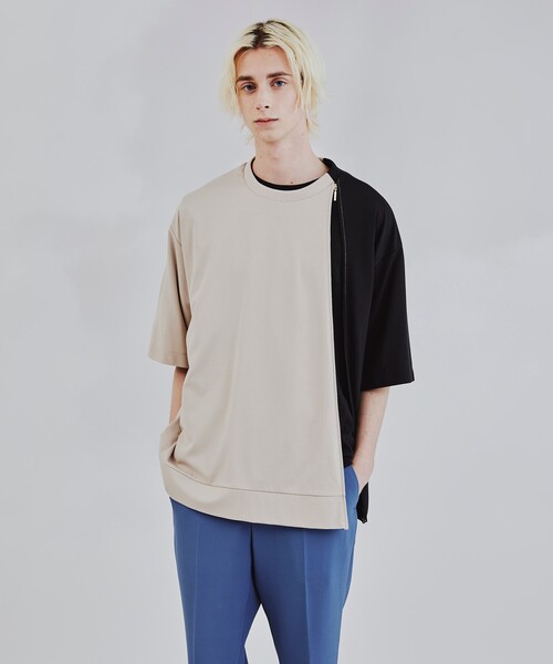 tk.TAKEO KIKUCHI（ティーケータケオキクチ）の「◆ハーフ&ハーフZIP半袖カットソー（Tシャツ/カットソー・メンズ・ブラック系4/ベージュ系4/ブルー系4・02/03）」の21枚目の写真