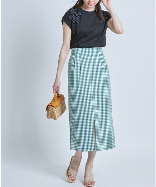 tocco closet(トッコ クローゼット)の「ポケット付き裾スリット入りギンガムチェックストレッチタイトスカート(スカート・レディース・ブラック/グリーン・M)」の11枚目の写真