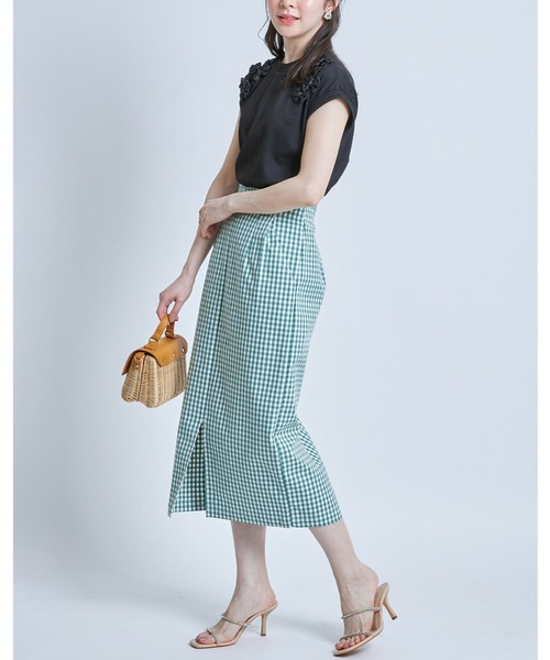 tocco closet(トッコ クローゼット)の「ポケット付き裾スリット入りギンガムチェックストレッチタイトスカート(スカート・レディース・ブラック/グリーン・M)」の12枚目の写真