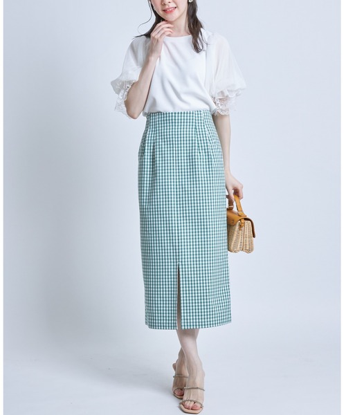 tocco closet(トッコ クローゼット)の「ポケット付き裾スリット入りギンガムチェックストレッチタイトスカート(スカート・レディース・ブラック/グリーン・M)」の8枚目の写真