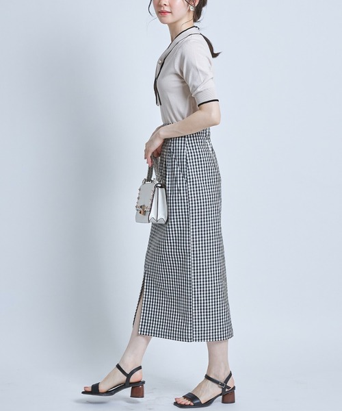 tocco closet(トッコ クローゼット)の「ポケット付き裾スリット入りギンガムチェックストレッチタイトスカート(スカート・レディース・ブラック/グリーン・M)」の6枚目の写真