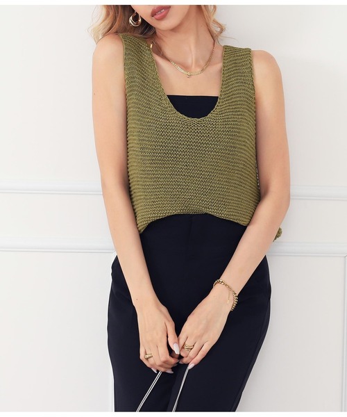 LATINA（ラティーナ）の「テープヤーン両Vネックタンクトップ（タンクトップ・レディース・カーキ/アイボリー/ベージュ・FREE）」の3枚目の写真