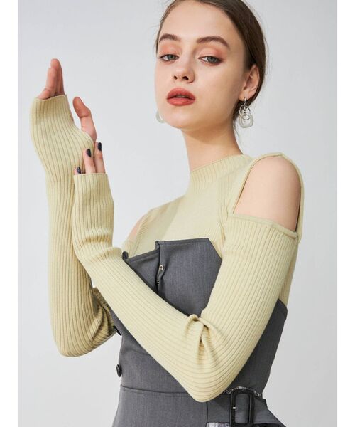MERCURYDUO（マーキュリーデュオ）の「アームウォーマー付きリブニット（ニット/セーター・レディース・ブラック/オフホワイト/イエロー・FREE）」の12枚目の写真