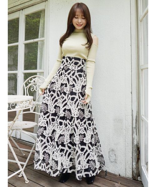 MERCURYDUO（マーキュリーデュオ）の「アームウォーマー付きリブニット（ニット/セーター・レディース・ブラック/オフホワイト/イエロー・FREE）」の10枚目の写真