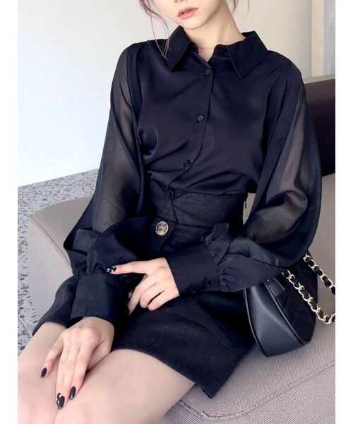 RESEXXY(リゼクシー)の「シアー切替スリーブシャツ(シャツ/ブラウス・レディース・ホワイト/ブラック/モカ・FREE)」の3枚目の写真