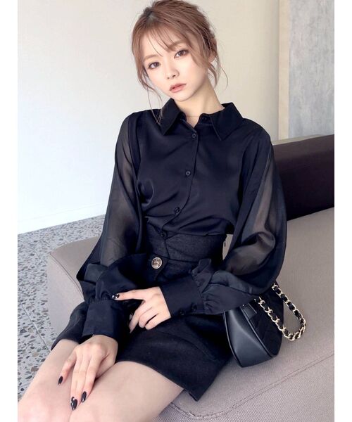 RESEXXY(リゼクシー)の「シアー切替スリーブシャツ(シャツ/ブラウス・レディース・ホワイト/ブラック/モカ・FREE)」の7枚目の写真