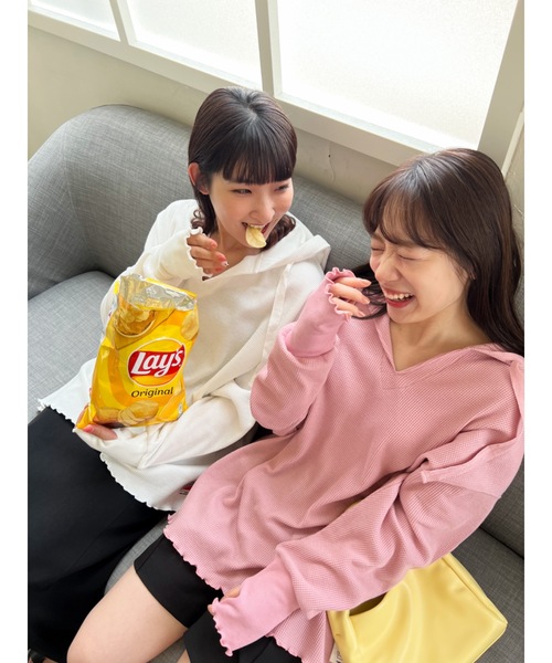 JUMELLE(ジュメロ)の「ワッフルフーデッドプルオーバー(Tシャツ/カットソー・レディース・ホワイト/チャコールグレー/ピンク・FREE)」の8枚目の写真