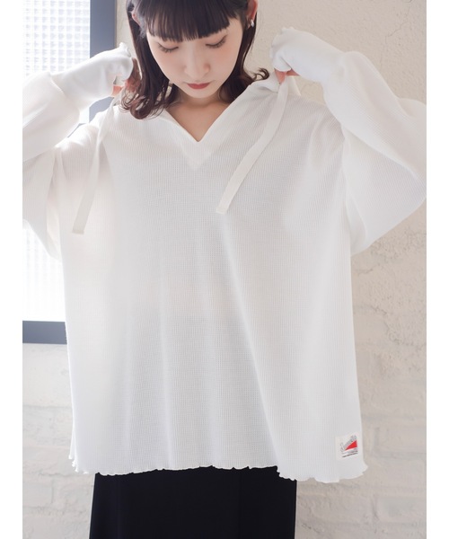 JUMELLE(ジュメロ)の「ワッフルフーデッドプルオーバー(Tシャツ/カットソー・レディース・ホワイト/チャコールグレー/ピンク・FREE)」の12枚目の写真