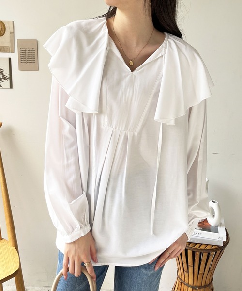 GeeRA(ジーラ)の「フリルカラーブラウス(シャツ/ブラウス・レディース・ブラック/サンドグレー/オフホワイト・LARGE/MEDIUM/X-LARGE)」の19枚目の写真