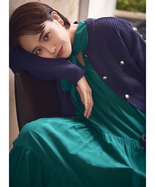 N.(N. Natural Beauty Basic)(エヌエヌナチュラルビューティーベーシック)の「【松井愛莉さん着用】◆ムジツイード編みカーディガン(カーディガン/ボレロ・レディース・ネイビー/オフホワイト/ピンク・MEDIUM)」の1枚目の写真