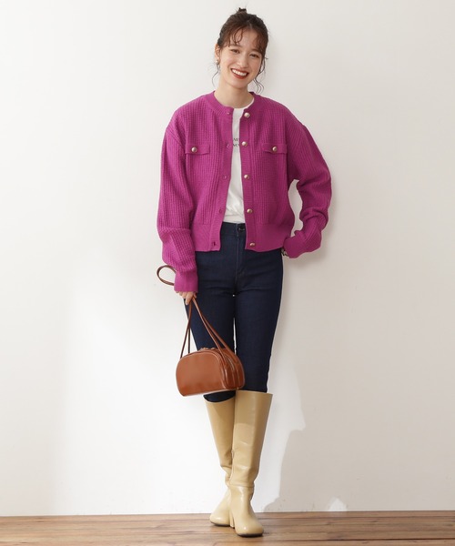 N.(N. Natural Beauty Basic)(エヌエヌナチュラルビューティーベーシック)の「【松井愛莉さん着用】◆ムジツイード編みカーディガン(カーディガン/ボレロ・レディース・ネイビー/オフホワイト/ピンク・MEDIUM)」の11枚目の写真