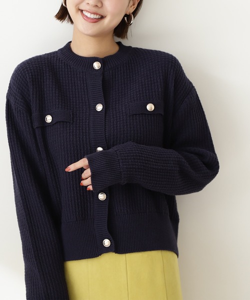 N.(N. Natural Beauty Basic)(エヌエヌナチュラルビューティーベーシック)の「【松井愛莉さん着用】◆ムジツイード編みカーディガン(カーディガン/ボレロ・レディース・ネイビー/オフホワイト/ピンク・MEDIUM)」の6枚目の写真