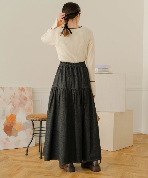 Bab（バブ）の「パイピング袖スリットクルーネックニットプルオーバー（Tシャツ/カットソー・レディース・ブラック/ベージュ/パープル/アイボリー・FREE）」の10枚目の写真