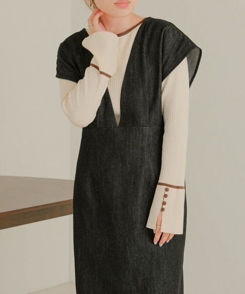 Bab（バブ）の「パイピング袖スリットクルーネックニットプルオーバー（Tシャツ/カットソー・レディース・ブラック/ベージュ/パープル/アイボリー・FREE）」の14枚目の写真