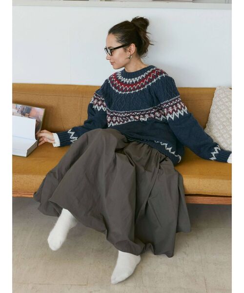 Ungrid(アングリッド)の「ノルディック柄ルーズニット(ニット/セーター・レディース・ネイビー/アイボリー・FREE)」の5枚目の写真