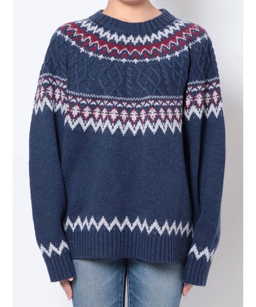 Ungrid(アングリッド)の「ノルディック柄ルーズニット(ニット/セーター・レディース・ネイビー/アイボリー・FREE)」の4枚目の写真