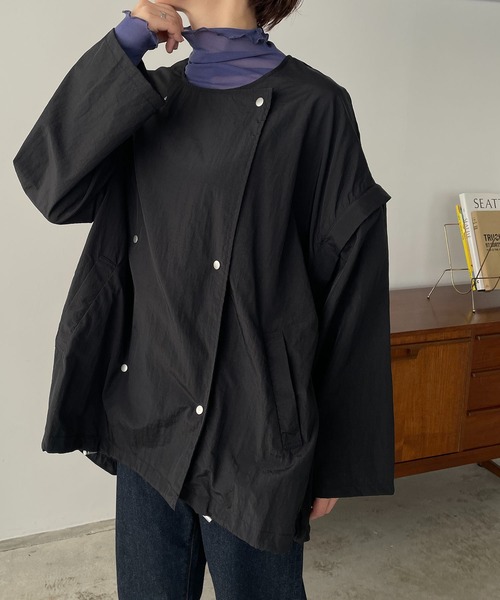 210nouve（トゥージュヌーブ）の「２WAYケープラインノーカラージャケット/袖取り外し可能（ノーカラージャケット・レディース・ブラック/カーキ/アイボリー・FREE）」の3枚目の写真