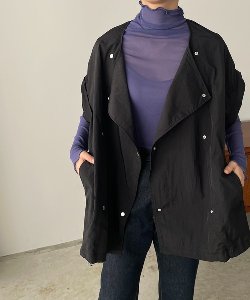 210nouve（トゥージュヌーブ）の「２WAYケープラインノーカラージャケット/袖取り外し可能（ノーカラージャケット・レディース・ブラック/カーキ/アイボリー・FREE）」の20枚目の写真