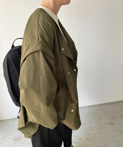 210nouve（トゥージュヌーブ）の「２WAYケープラインノーカラージャケット/袖取り外し可能（ノーカラージャケット・レディース・ブラック/カーキ/アイボリー・FREE）」の14枚目の写真