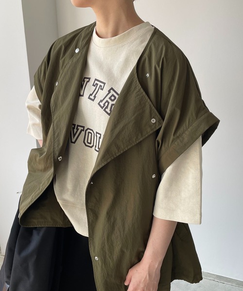 210nouve（トゥージュヌーブ）の「２WAYケープラインノーカラージャケット/袖取り外し可能（ノーカラージャケット・レディース・ブラック/カーキ/アイボリー・FREE）」の17枚目の写真