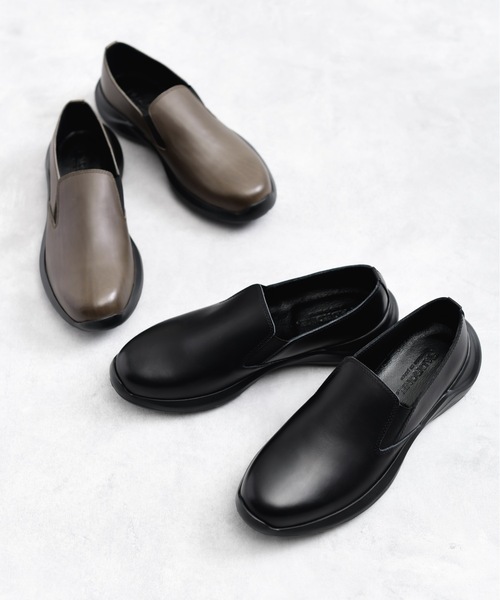 And A（アンドエー）の「PADRONE パドローネ / HB SIDE GORE SHOES サイドゴアシューズ レザースリッポン  / PU5311-2002（スリッポン・メンズ・アッシュブラウン/ブラック・41/42/40）」の3枚目の写真