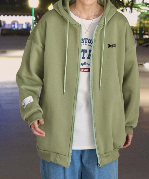 Anchor Smith（アンカー スミス）の「オーバーサイズシンプルワンポイントロゴジップパーカー（パーカー・メンズ・ライトグレー/ブラック/ブルー/グリーン/ダークグレー/ピンク/ミント/ネイビー/ベージュ・M/L/XL）」の6枚目の写真