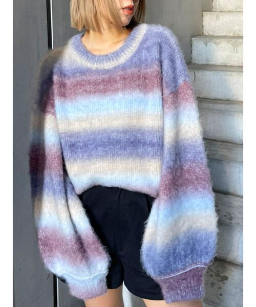 EVRIS（エヴリス）の「グラデーションニットトップス（ニット/セーター・レディース・グリーン/ブラウン/パープル・FREE）」の3枚目の写真