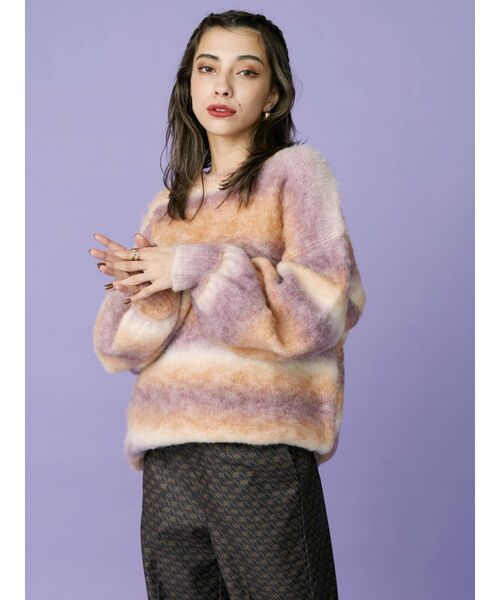 EVRIS（エヴリス）の「グラデーションニットトップス（ニット/セーター・レディース・グリーン/ブラウン/パープル・FREE）」の7枚目の写真