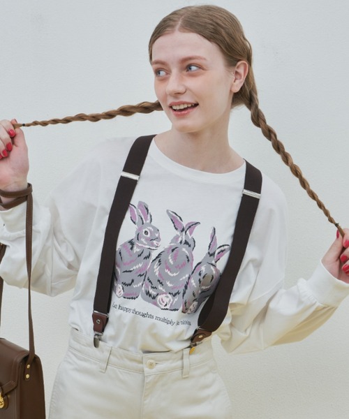MERLOT（メルロー）の「うさぎプリントロンT（Tシャツ/カットソー・レディース・ホワイト/ブラック・FREE）」の2枚目の写真