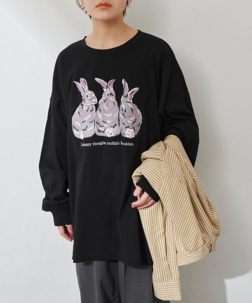 うさぎプリントロンT（Tシャツ/カットソー）｜MERLOT（メルロー）の