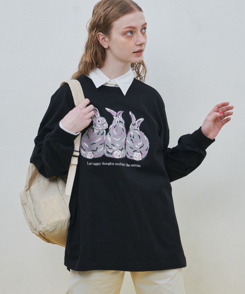 MERLOT（メルロー）の「うさぎプリントロンT（Tシャツ/カットソー・レディース・ホワイト/ブラック・FREE）」の16枚目の写真