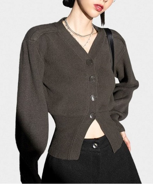 ALAND（エーランド）の「AVANDRESS／バルーンリブカーディガン 2180095（カーディガン/ボレロ・レディース・グリーン/チャコール・MEDIUM）」の2枚目の写真