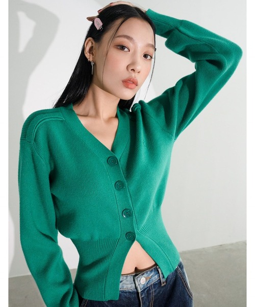 ALAND（エーランド）の「AVANDRESS／バルーンリブカーディガン 2180095（カーディガン/ボレロ・レディース・グリーン/チャコール・MEDIUM）」の4枚目の写真