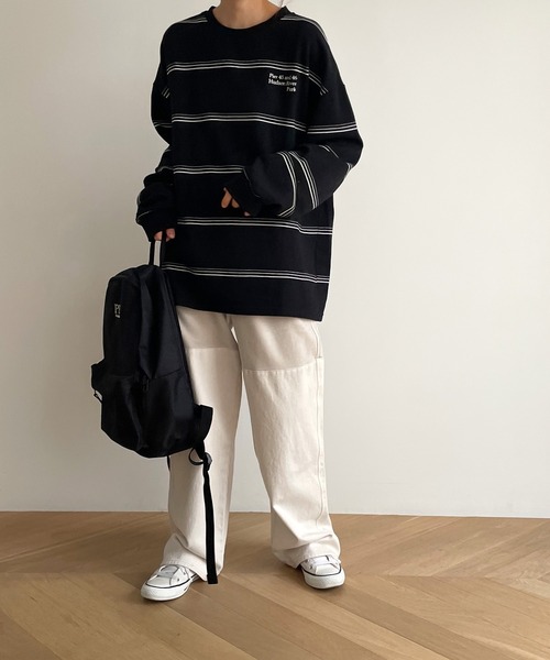 RCW BLUE LABEL（レッドチョップワークスブルーレーベル）の「RCW BLUE LABEL(ブルーレーベル) "Pier 45 and 46 Park"刺繍リンガーヴィンテージボーダーロングTシャツ（Tシャツ/カットソー・レディース・ブラック×ホワイト/ホワイト×グリーン・ONE SIZE）」の9枚目の写真