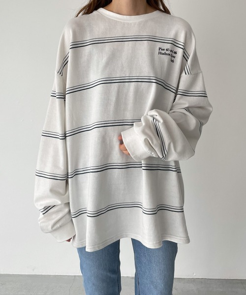 RCW BLUE LABEL（レッドチョップワークスブルーレーベル）の「RCW BLUE LABEL(ブルーレーベル) "Pier 45 and 46 Park"刺繍リンガーヴィンテージボーダーロングTシャツ（Tシャツ/カットソー・レディース・ブラック×ホワイト/ホワイト×グリーン・ONE SIZE）」の10枚目の写真