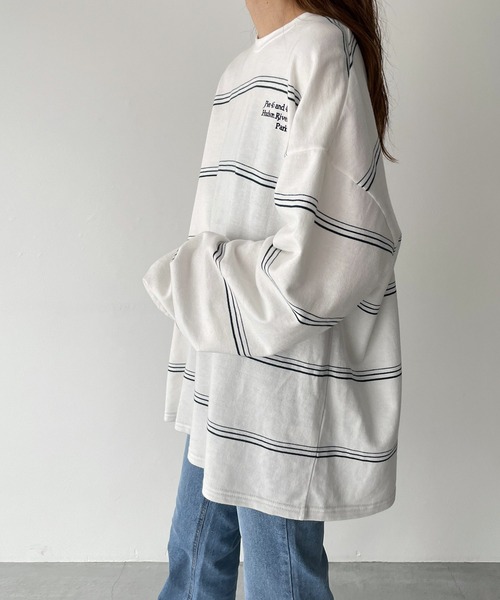 RCW BLUE LABEL（レッドチョップワークスブルーレーベル）の「RCW BLUE LABEL(ブルーレーベル) "Pier 45 and 46 Park"刺繍リンガーヴィンテージボーダーロングTシャツ（Tシャツ/カットソー・レディース・ブラック×ホワイト/ホワイト×グリーン・ONE SIZE）」の11枚目の写真