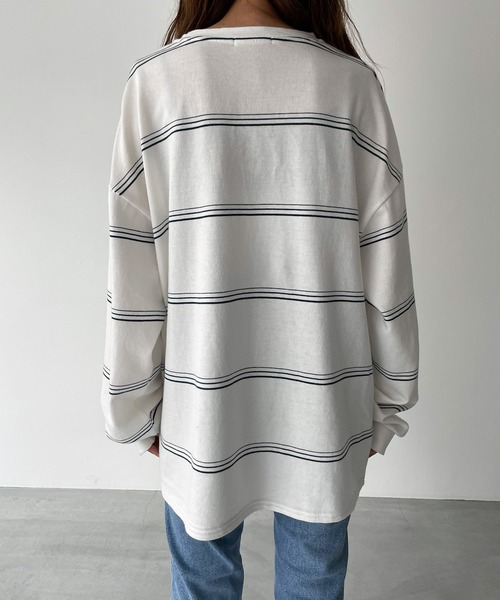 RCW BLUE LABEL（レッドチョップワークスブルーレーベル）の「RCW BLUE LABEL(ブルーレーベル) "Pier 45 and 46 Park"刺繍リンガーヴィンテージボーダーロングTシャツ（Tシャツ/カットソー・レディース・ブラック×ホワイト/ホワイト×グリーン・ONE SIZE）」の12枚目の写真