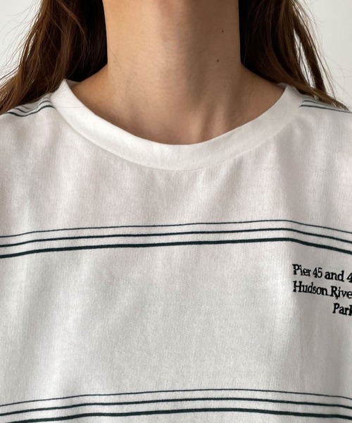 RCW BLUE LABEL（レッドチョップワークスブルーレーベル）の「RCW BLUE LABEL(ブルーレーベル) "Pier 45 and 46 Park"刺繍リンガーヴィンテージボーダーロングTシャツ（Tシャツ/カットソー・レディース・ブラック×ホワイト/ホワイト×グリーン・ONE SIZE）」の13枚目の写真