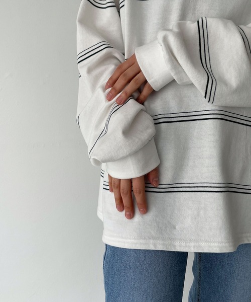 RCW BLUE LABEL（レッドチョップワークスブルーレーベル）の「RCW BLUE LABEL(ブルーレーベル) "Pier 45 and 46 Park"刺繍リンガーヴィンテージボーダーロングTシャツ（Tシャツ/カットソー・レディース・ブラック×ホワイト/ホワイト×グリーン・ONE SIZE）」の14枚目の写真