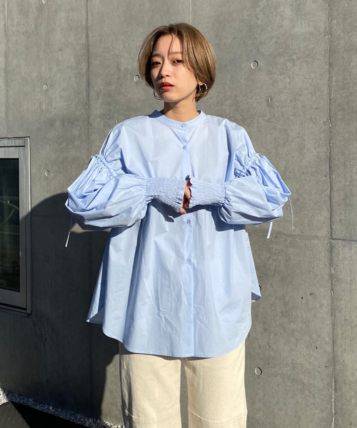 NOMINE（ノミネ）の「ドロストシャーリングシャツ（シャツ/ブラウス・レディース・ホワイト/サックスブルー/グリーン/ダークネイビー/ブルー系その他2/ブラック/ブルー系その他・フリー）」の5枚目の写真