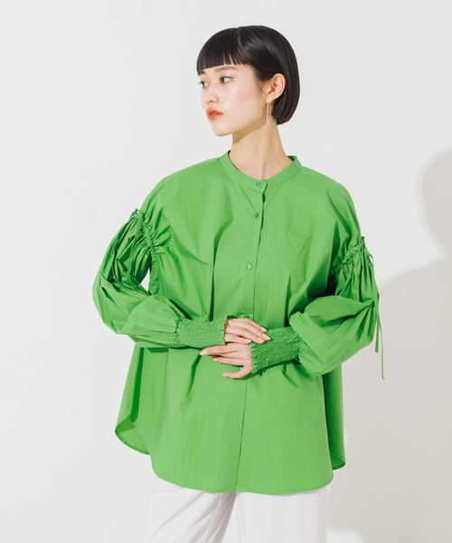 NOMINE（ノミネ）の「ドロストシャーリングシャツ（シャツ/ブラウス・レディース・ホワイト/サックスブルー/グリーン/ダークネイビー/ブルー系その他2/ブラック/ブルー系その他・フリー）」の4枚目の写真