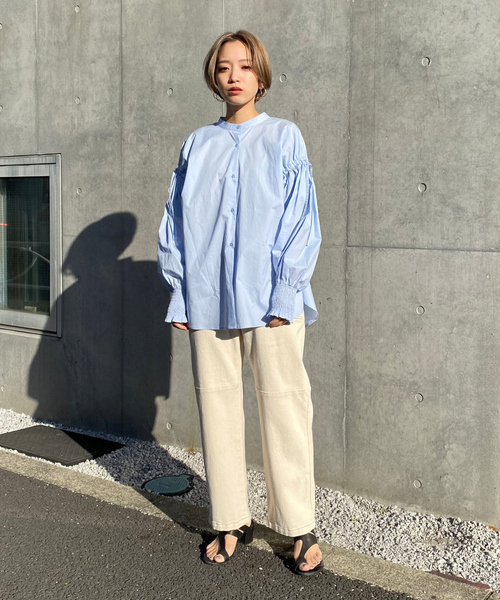 NOMINE（ノミネ）の「ドロストシャーリングシャツ（シャツ/ブラウス・レディース・ホワイト/サックスブルー/グリーン/ダークネイビー/ブルー系その他2/ブラック/ブルー系その他・フリー）」の10枚目の写真