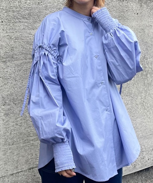 NOMINE（ノミネ）の「ドロストシャーリングシャツ（シャツ/ブラウス・レディース・ホワイト/サックスブルー/グリーン/ダークネイビー/ブルー系その他2/ブラック/ブルー系その他・フリー）」の6枚目の写真