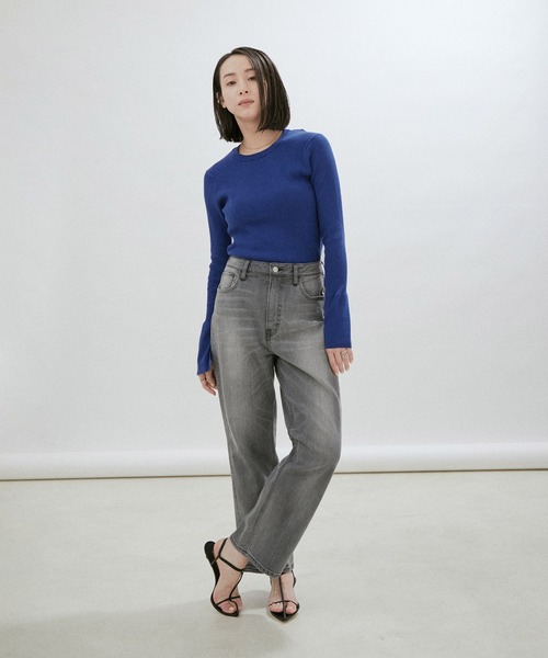 SALON adam et rope'（サロン アダム エ ロペ）の「【手洗い可能】ベルスリーブリブクルーネックプルオーバー（ニット/セーター・レディース・ブルー系その他4/ホワイト/グレー・FREE）」の13枚目の写真
