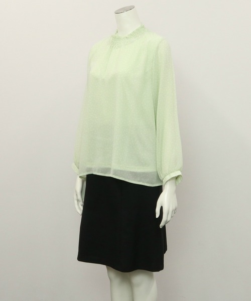 TOKYO SHIRTS（トウキョウシャツ）の「ドット柄スタンドネック長袖ブラウス（シャツ/ブラウス・レディース・ライトグリーン/ネイビー/ベージュ・M/L）」の21枚目の写真