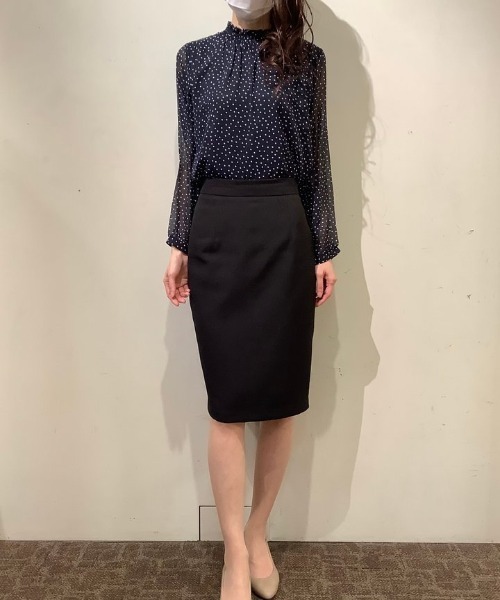 TOKYO SHIRTS（トウキョウシャツ）の「ドット柄スタンドネック長袖ブラウス（シャツ/ブラウス・レディース・ライトグリーン/ネイビー/ベージュ・M/L）」の12枚目の写真